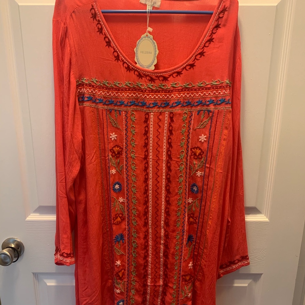 2XL Coral Long Sleeve Dress